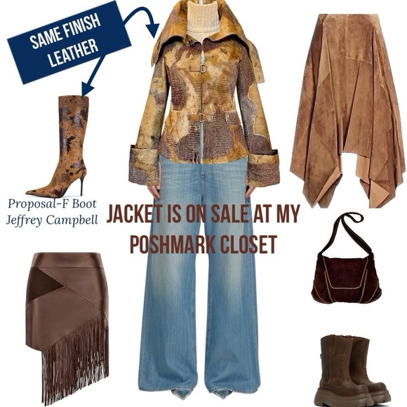 Unique 100% Genuine Leather & fur Embossed Croc Jacket Size 38 small brown tan - Picture 3 of 17